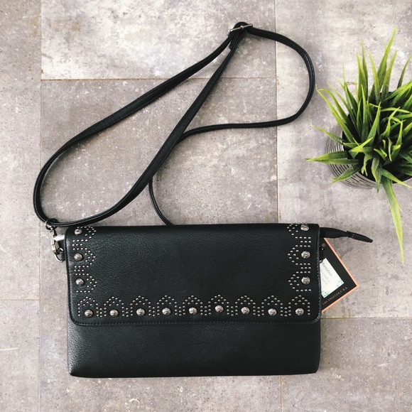 Handbags - Studded Faux Leather Crossbody Bag/ Clutch